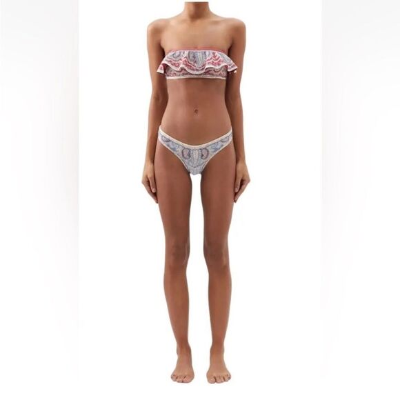 NWT ZIMMERMANN Vitali paisley-print ruffled bandeau bikini, size 4/XL - Picture 3 of 14